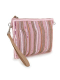 Glid Striped Sequined Cotton Handloom & Leatherette Sling Bag