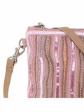 Glid Striped Sequined Cotton Handloom & Leatherette Sling Bag