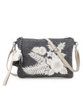 Canvas & Leatherette Floral Embroidered Sling Bag