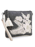 Canvas & Leatherette Floral Embroidered Sling Bag