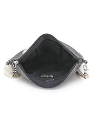 Canvas & Leatherette Floral Embroidered Sling Bag