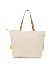 Droopy Greek Key Textured Polycotton Jacquard & Leatherette Tote Bag