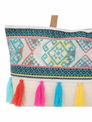 Droopy Greek Key Textured Polycotton Jacquard & Leatherette Tote Bag