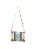 Droopy Greek Key Textured Polycotton Jacquard & Leatherette Sling Bag