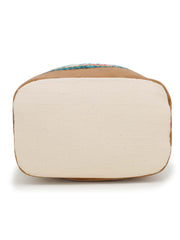 Droopy Greek Key Textured Polycotton Jacquard & Leatherette Sling Bag