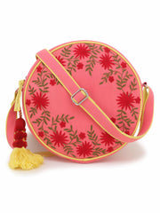 Verdant Floral Embroidered Cotton Canvas  Sling Bag