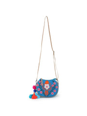 Verdant Floral Embroidered Cotton Canvas & Leatherette Sling Bag