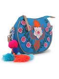 Verdant Floral Embroidered Cotton Canvas & Leatherette Sling Bag