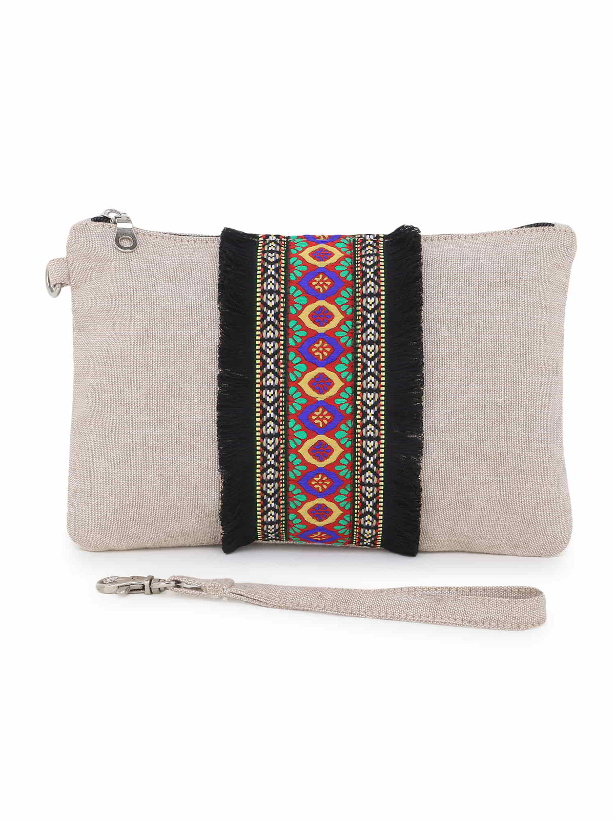Cotton Canvas Embroidered Smart Casual Vanity Bag