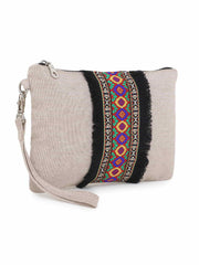 Cotton Canvas Embroidered Smart Casual Vanity Bag