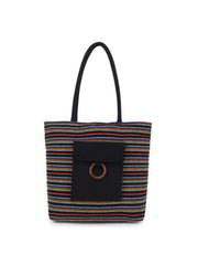 Jute Textured & Striped Shopping Bag