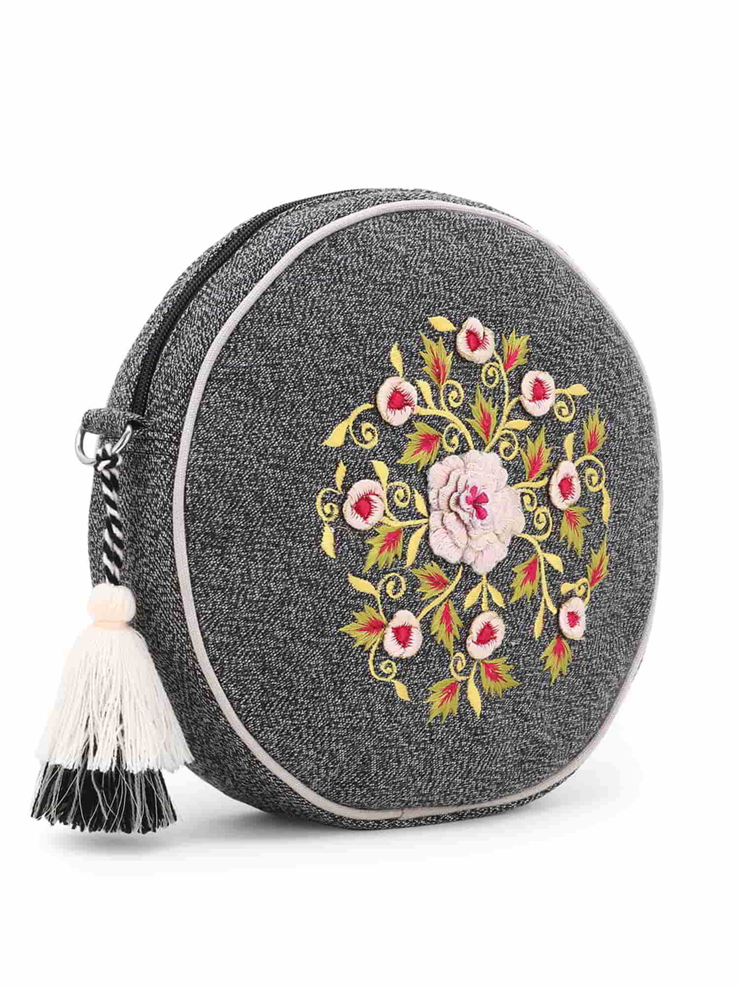 Canvas Floral Embroidered Sling Bag