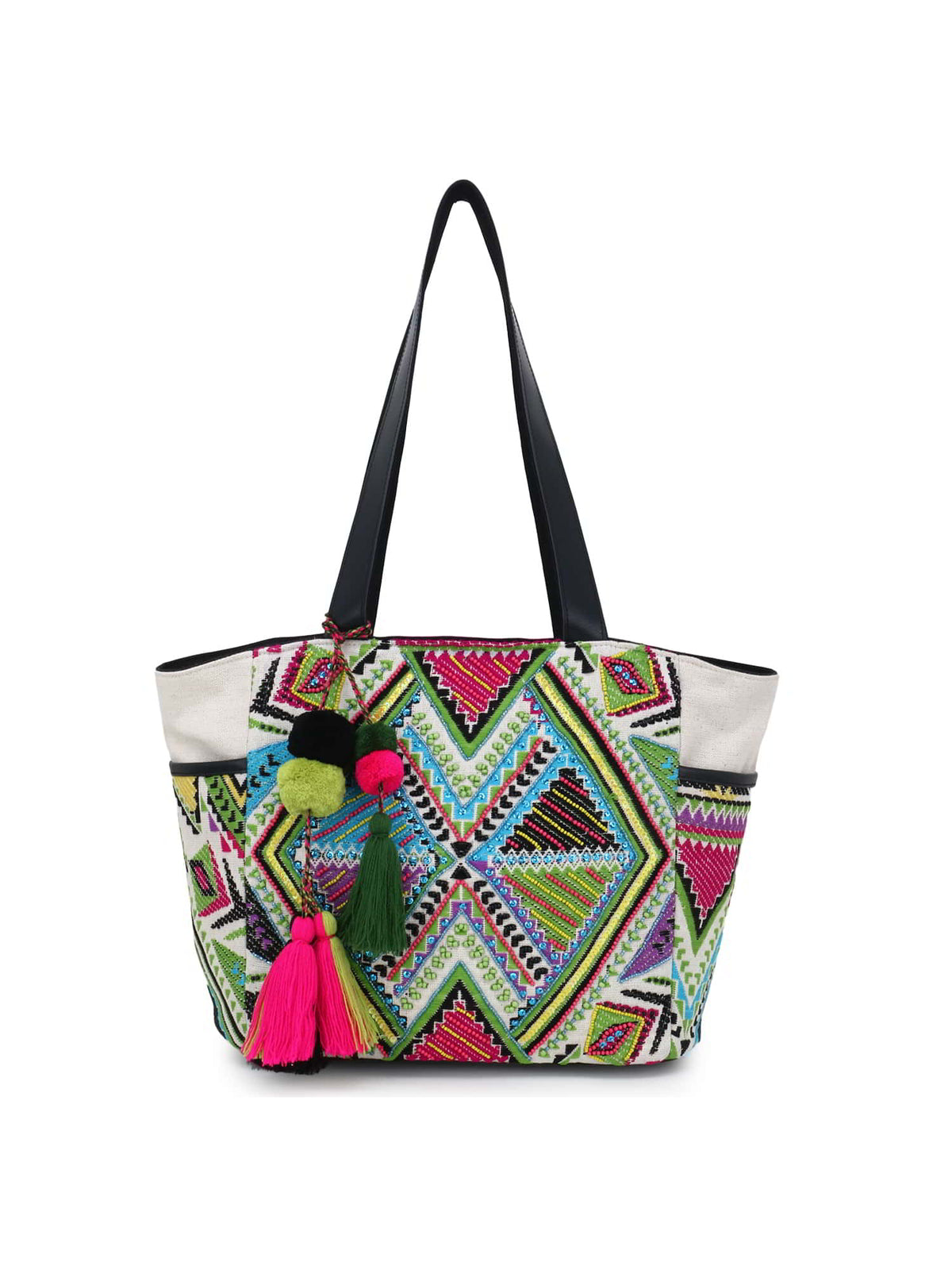 Jacquard & Fabric Geometric Embellished Tote Bag