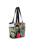 Jacquard & Fabric Geometric Embellished Tote Bag
