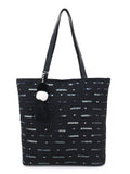 Cotton Canvas Sequined Striped Tote Bag