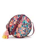 Polyester & Leatherette Geometric Printed Sling Bag