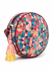 Polyester & Leatherette Geometric Printed Sling Bag