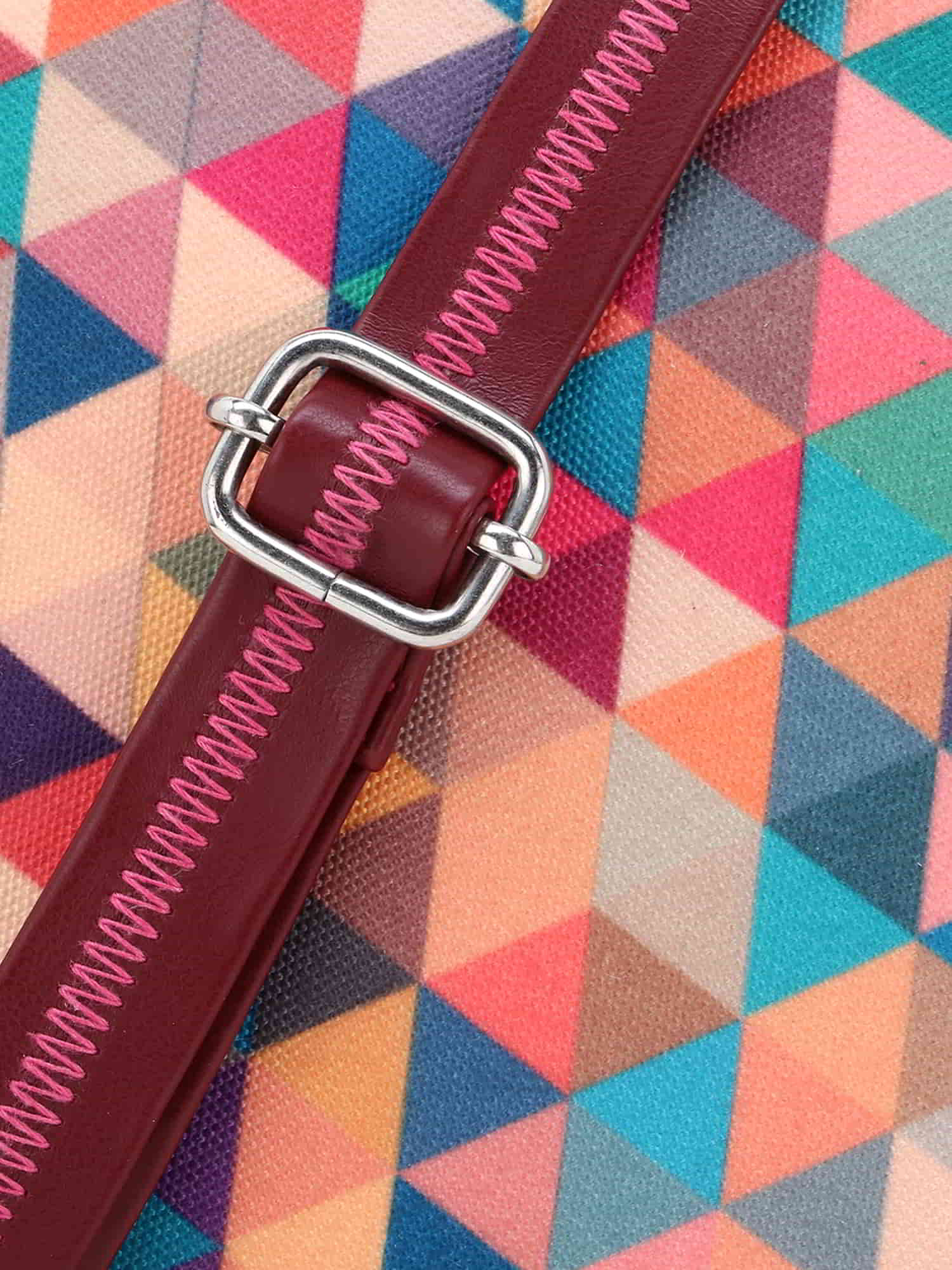 Polyester & Leatherette Geometric Printed Sling Bag