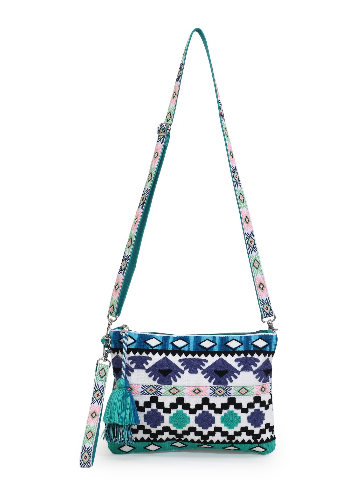 Tribal Acrylic Jacquard Ethnic Motifs Embroidered Sling Bag