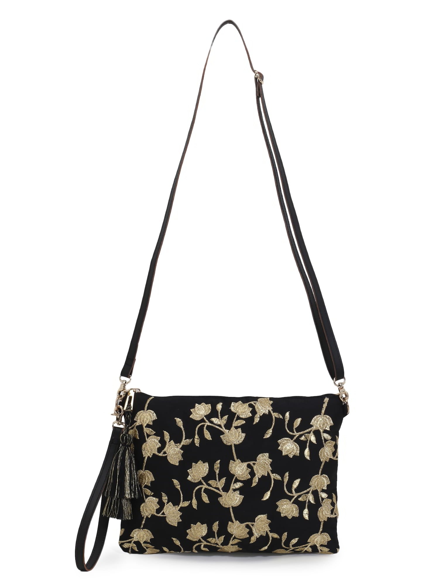 Lotus Faux Silk & Polyester Floral Emroidered Sling Bag