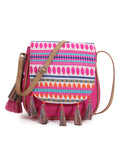 Geomat Acrylic Jacquard & Canvas Striped Sling Bag