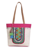 Boho Cotton Jute Boho Embellished Tote Bag