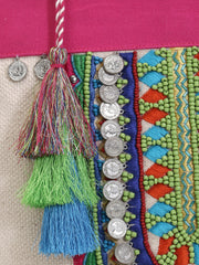 Boho Cotton Jute Boho Embellished Tote Bag