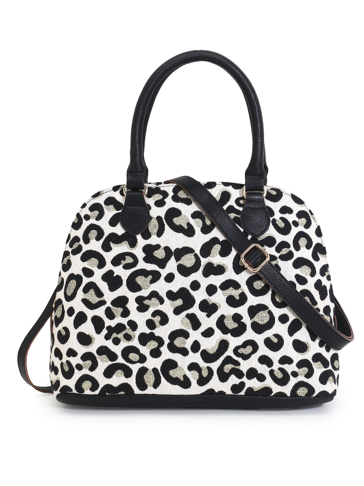 Cotton Jacquard & Leatherette Animal Print Handheld Bag