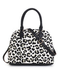 Cotton Jacquard & Leatherette Animal Print Handheld Bag