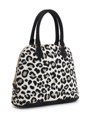 Cotton Jacquard & Leatherette Animal Print Handheld Bag