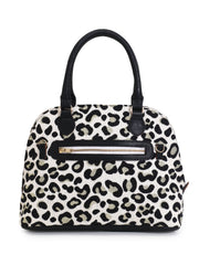 Cotton Jacquard & Leatherette Animal Print Handheld Bag