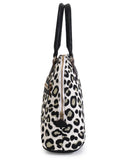 Cotton Jacquard & Leatherette Animal Print Handheld Bag