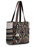 Boho Acrylic Jacquard & Cotton Canvas Trellis Embellished Tote Bag