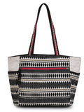 Boho Acrylic Jacquard & Cotton Canvas Trellis Embellished Tote Bag