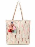 Boho Lehriya Striped Embellished Tote Bag