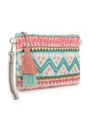 Ghoomar Acrylic Cotton Canvas Striped Embellished Sling Bag