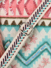 Ghoomar Acrylic Cotton Canvas Striped Embellished Sling Bag
