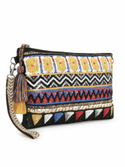 Tribal Acrylic Cotton Canvas Striped Embellished Sling Bag