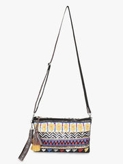 Tribal Acrylic Cotton Canvas Striped Embellished Sling Bag