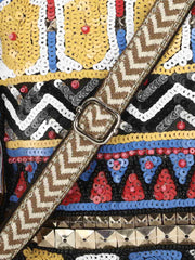 Tribal Acrylic Cotton Canvas Striped Embellished Sling Bag