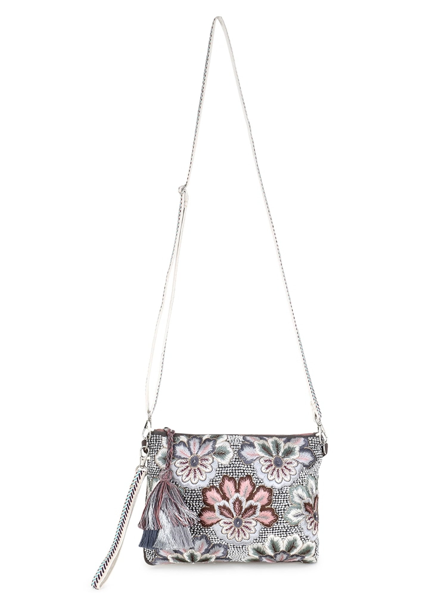 Ghoomar Acrylic Cotton Canvas Floral Embellished Sling Bag