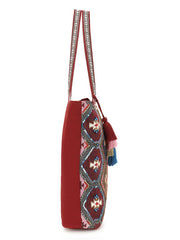 Tribal Acrylic Cotton Canvas Chevron Embellished Tote Bag