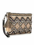 Boho Acrylic Cotton Canvas Chevron Embellished Sling Bag