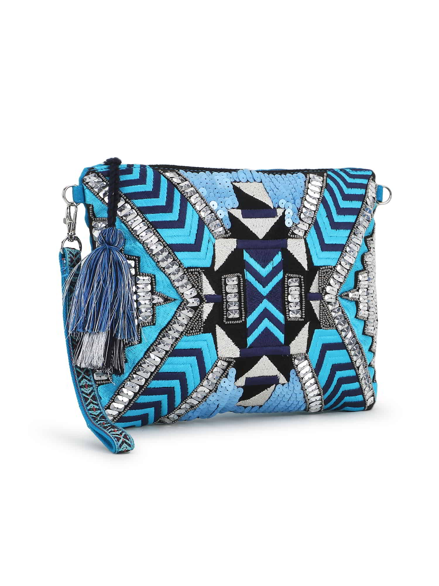 Boho Cotton Jacquard & Canvas Geometric Embellished Sling Bag