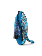 Boho Cotton Jacquard & Canvas Geometric Embellished Sling Bag