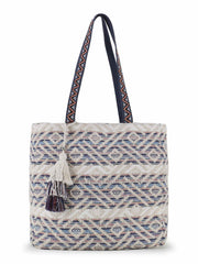 Boho Acrylic Jacquard Striped Self Design Tote Bag