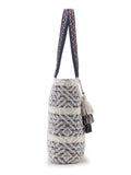 Boho Acrylic Jacquard Striped Self Design Tote Bag