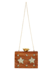 Timber Star Sequins Wooden Party Clutch