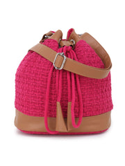 Classic Textured Dari and Leatherette Bucket Bag