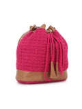 Classic Textured Dari and Leatherette Bucket Bag